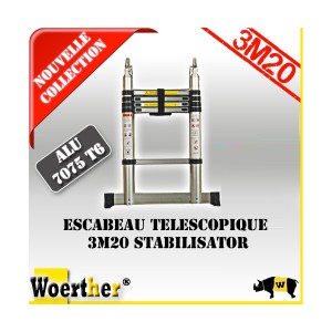 ECHELLE ESCABEAU TELESCOPIQUE DOUBLE FONCTIONS WOERTHER, CLASSIC 3M20/1.6M - PACK BASIQUE 