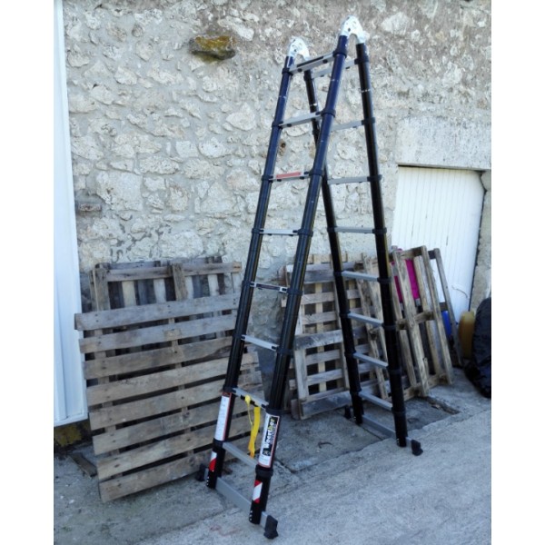 ESCABEAU-/ÉCHELLE T/ÉLESCOPIQUE WOERTHER Triple Fonctions en Graphite ET Aluminium 7175T6 avec Doubles Barres STABILISATRICES//Garantie 5 Ans 5M60-2M80 //avec Housse//MOD/ÈLE GRAFITEK