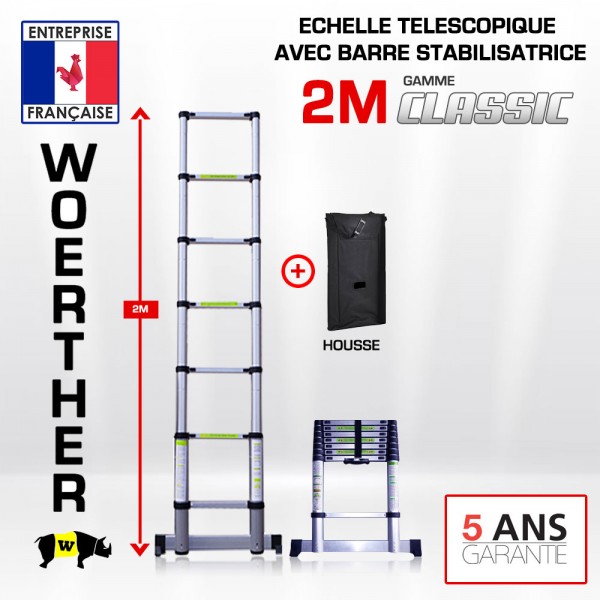 Echelle pliante 2 mètres, Gamme Classic de marque Woerther avec plateforme  multifonction