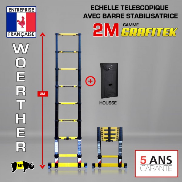 échelle pliante 2M woerther, avec sa housse, en graphite, la plus solide et  rigide du marché