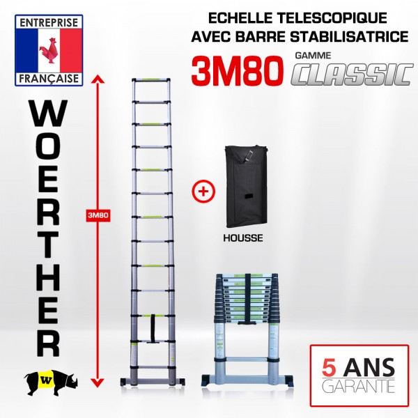 échelle pliante 4 mètres woerther, en aluminium anodisé, pack 1