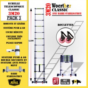 ECHELLE PLIANTE 3M20 CLASSIC PACK 3 (AVEC PAIRE DE ROULETTES)