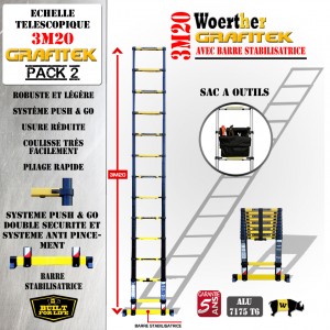 ÉCHELLE PLIANTE 3M20 GRAFITEK PACK 2 (AVEC SAC A OUTILS)