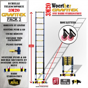 ÉCHELLE PLIANTE 3M20 GRAFITEK PACK 3 (AVEC PAIRE DE ROULETTES HIGHBLOCK)