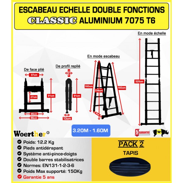 Échelle Télescopique Rétractable en Aluminium, Escaliers Pliants au  Deuxième Étage, Flèches, Livraison Gratuite, 3m, 150kg