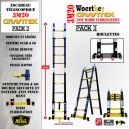 ECHELLE ESCABEAU TELESCOPIQUE DOUBLE FONCTIONS WOERTHER, GRAFITEK 3M20/1.6M - AVEC ROULETTES