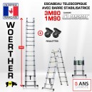 ECHELLE ESCABEAU TELESCOPIQUE DOUBLE FONCTIONS WOERTHER, CLASSIC 3M80/1.9M - AVEC ROULETTES