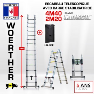 ECHELLE ESCABEAU TELESCOPIQUE DOUBLE FONCTIONS WOERTHER, CLASSIC 4M40/2M20 – AVEC HOUSSE