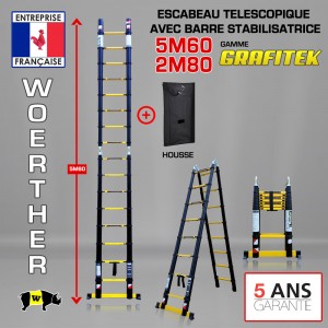 ECHELLE ESCABEAU TELESCOPIQUE DOUBLE FONCTIONS WOERTHER, GRAFITEK 5.60M/2.8M - AVEC HOUSSE DE TRANSPORT