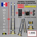 ECHELLE ESCABEAU TELESCOPIQUE DOUBLE FONCTIONS WOERTHER, GRAFITEK 5.60M/2.8M - AVEC HOUSSE,SAC A OUTILS ET ROULETTES