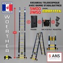 Escabeau 5m woerther avec barre stabilisatrice gamme grafitek plus housse plus sac à outils plus roulettes