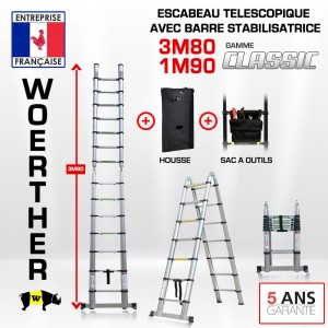 ECHELLE ESCABEAU WOERTHER DOUBLE FONCTIONS, HOUSSE ET SAC A OUTILS