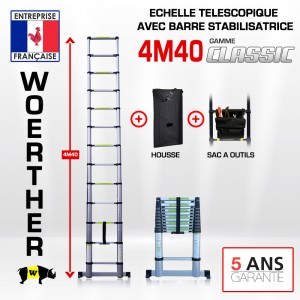 Escabeau télescopique Hauteur de 4M40 avec tapis antidérapant