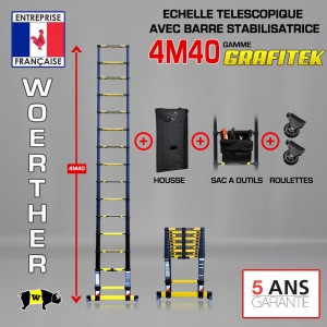 ÉCHELLE PLIANTE 4M40 GRAFITEK PACK 5 (AVEC HOUSSE, SAC A OUTILS ET ROULETTES)