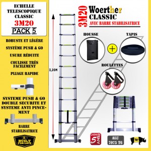 ECHELLE PLIANTE 3M20 CLASSIC PACK 5 (AVEC HOUSSE,SAC A OUTILS ET ROULETTES)