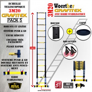 ÉCHELLE PLIANTE 3M20 GRAFITEK PACK 5 (AVEC HOUSSE, SAC A OUTILS ET ROULETTES)