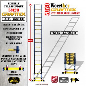 escabeau télescopique 5M/2M50 woerther, avec sa plateforme +