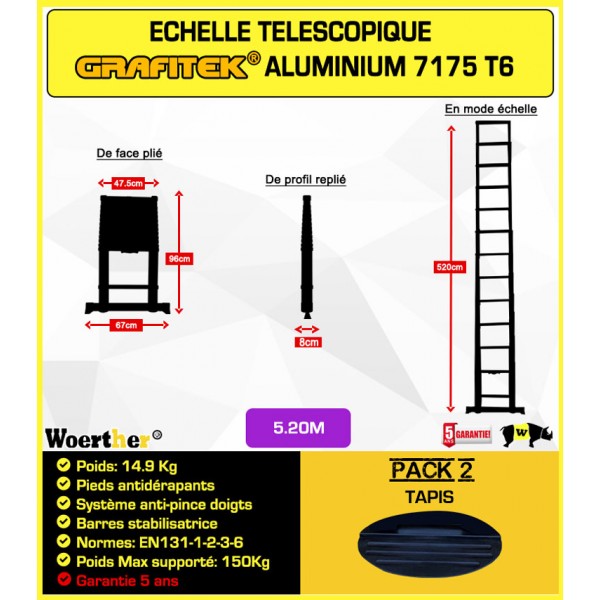 escabeau télescopique 5M/2M50 woerther, avec sa plateforme +