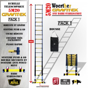 ÉCHELLE TELESCOPIQUE 5M20 GAMME GRAFITEK AVEC HOUSSE - VENTE FLASH