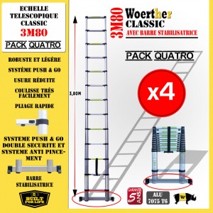 ECHELLE 3M80 CLASSIC AVEC BARRE STABILISATRICE - PACK QUATRO