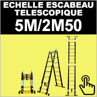 Echelle escabeau en aluminium télescopique 5 mètres / 2 mètres 50